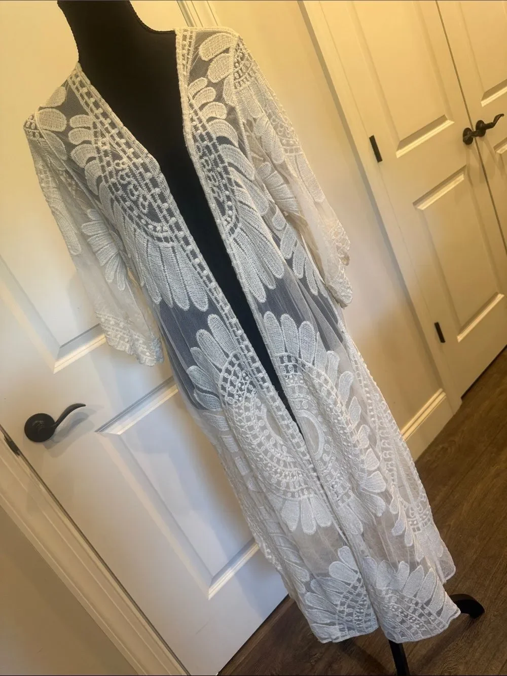Cream Lace Crochet Boho Kimono Duster Cover Up